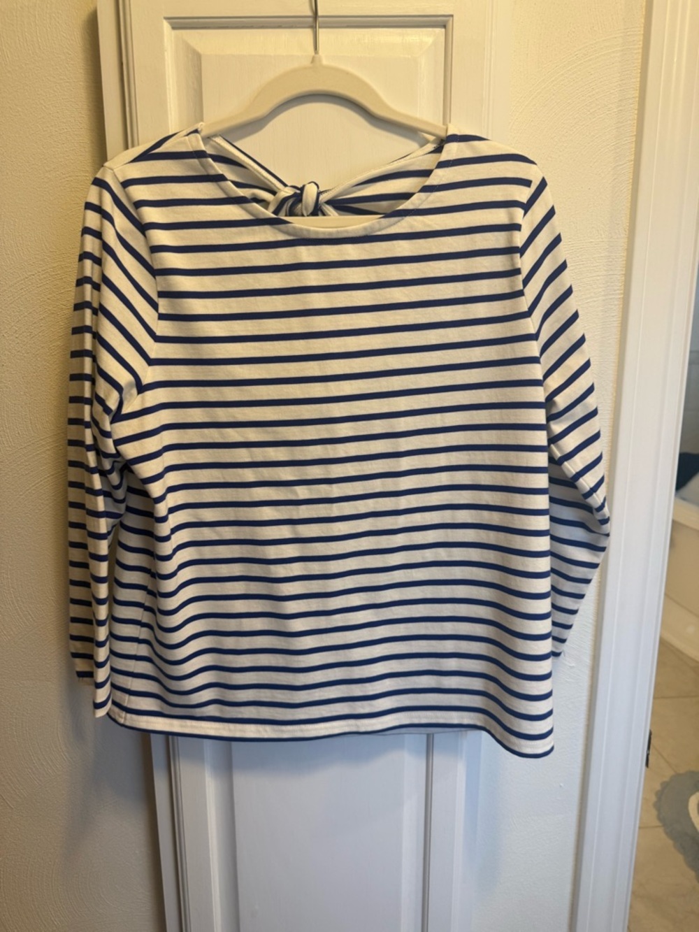 J. Crew White and Navy Striped Long-Sleeve Top